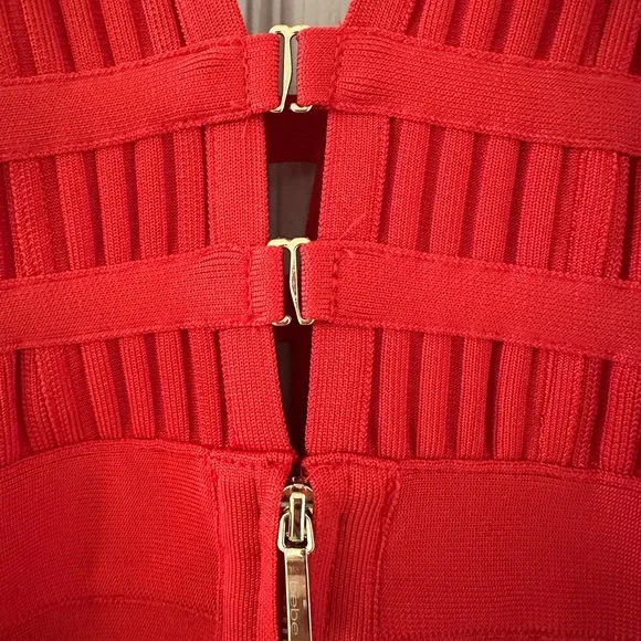 Bebe Vibrant Red Plunge Neck Bandage Dress - Picture 4 of 6